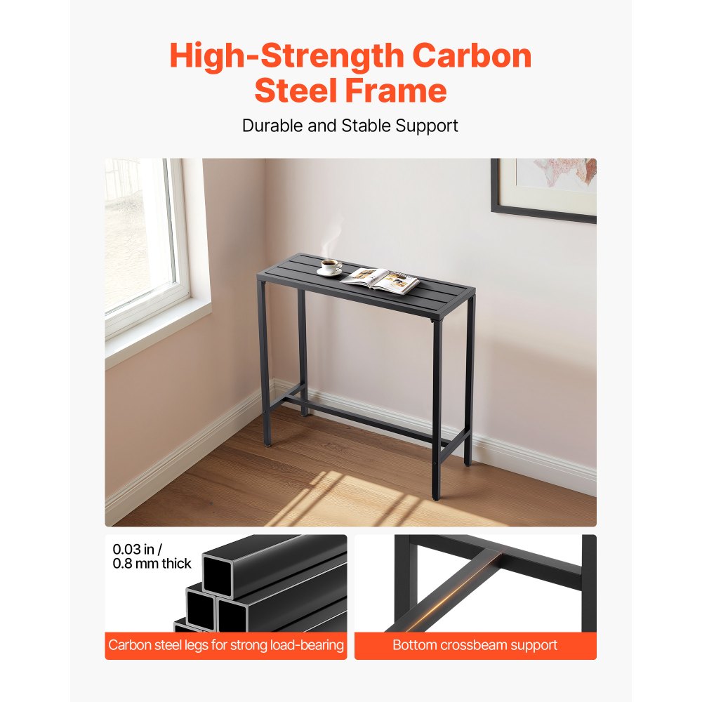 VEVOR Outdoor Bar Table, 100 x 37.5 cm Patio Bar Table, Waterproof Top & Sturdy Metal Frame, Rectangle Counter Height Dining Tables, Outdoor Furniture for Balcony, Yard, Hot Tub, Poolside, Indoor