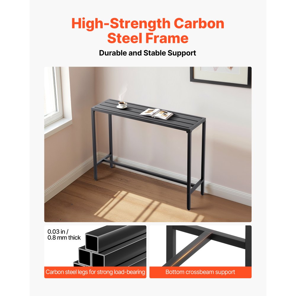 Stół barowy VEVOR, 1200 x 375 x 980 mm, stół bistro, wysoki stół z metalową ramą, prostokątne stoły jadalne, stół kuchenny, stół barowy, stół imprezowy, meble ogrodowe na balkon, do ogrodu, przy basenie