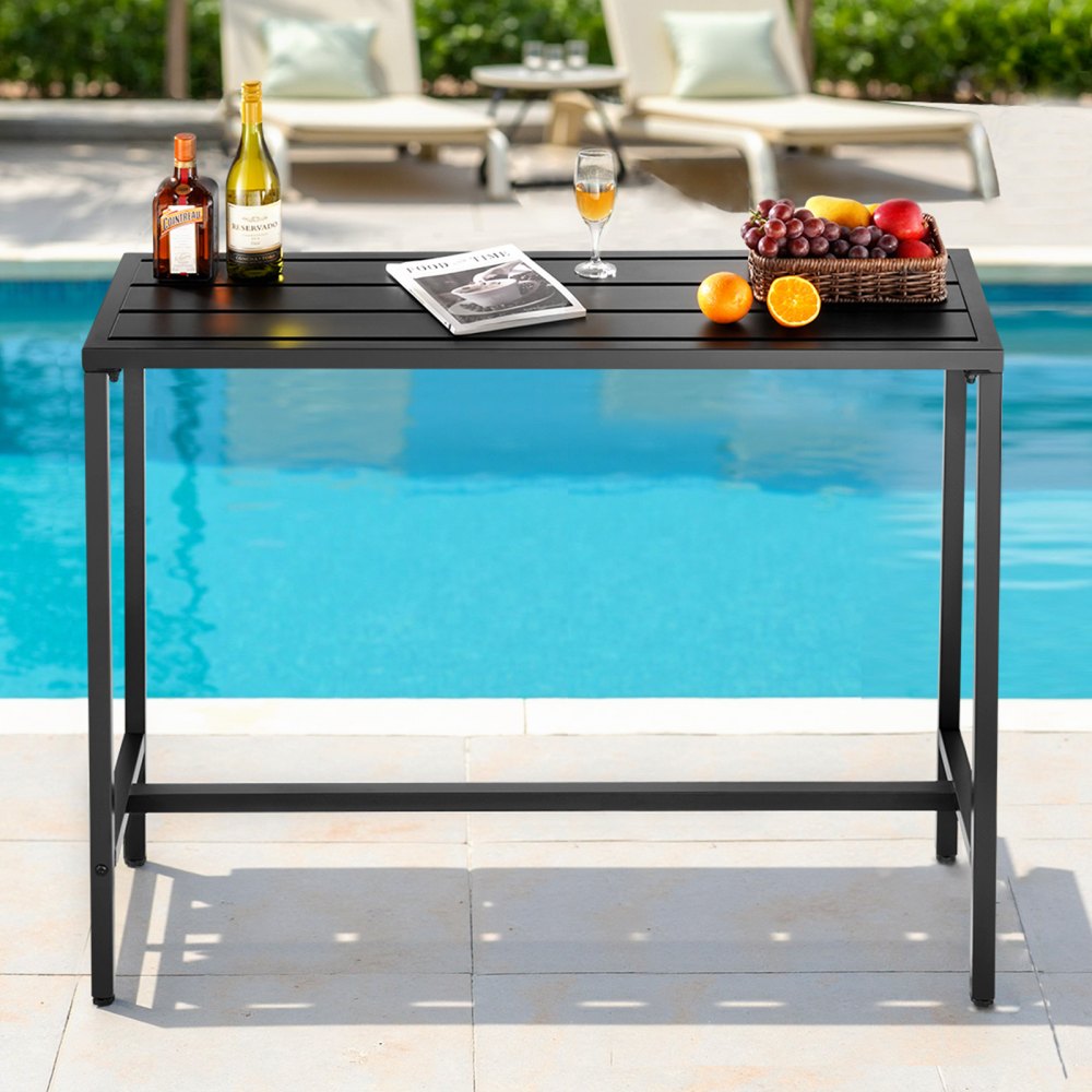 VEVOR Outdoor Bar Table, 120 x 37.5 cm Patio Bar Table, Waterproof Top & Sturdy Metal Frame, Rectangle Counter Height Dining Tables, Outdoor Furniture for Balcony, Yard, Hot Tub, Poolside, Indoor