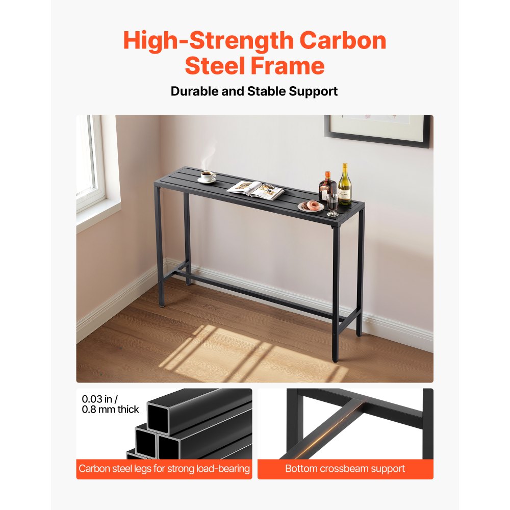 Stół barowy VEVOR, 1400 x 375 x 980 mm, stół bistro, wysoki stół z metalową ramą, prostokątne stoły jadalne, stół kuchenny, stół barowy, stół imprezowy, meble ogrodowe na balkon, do ogrodu, przy basenie