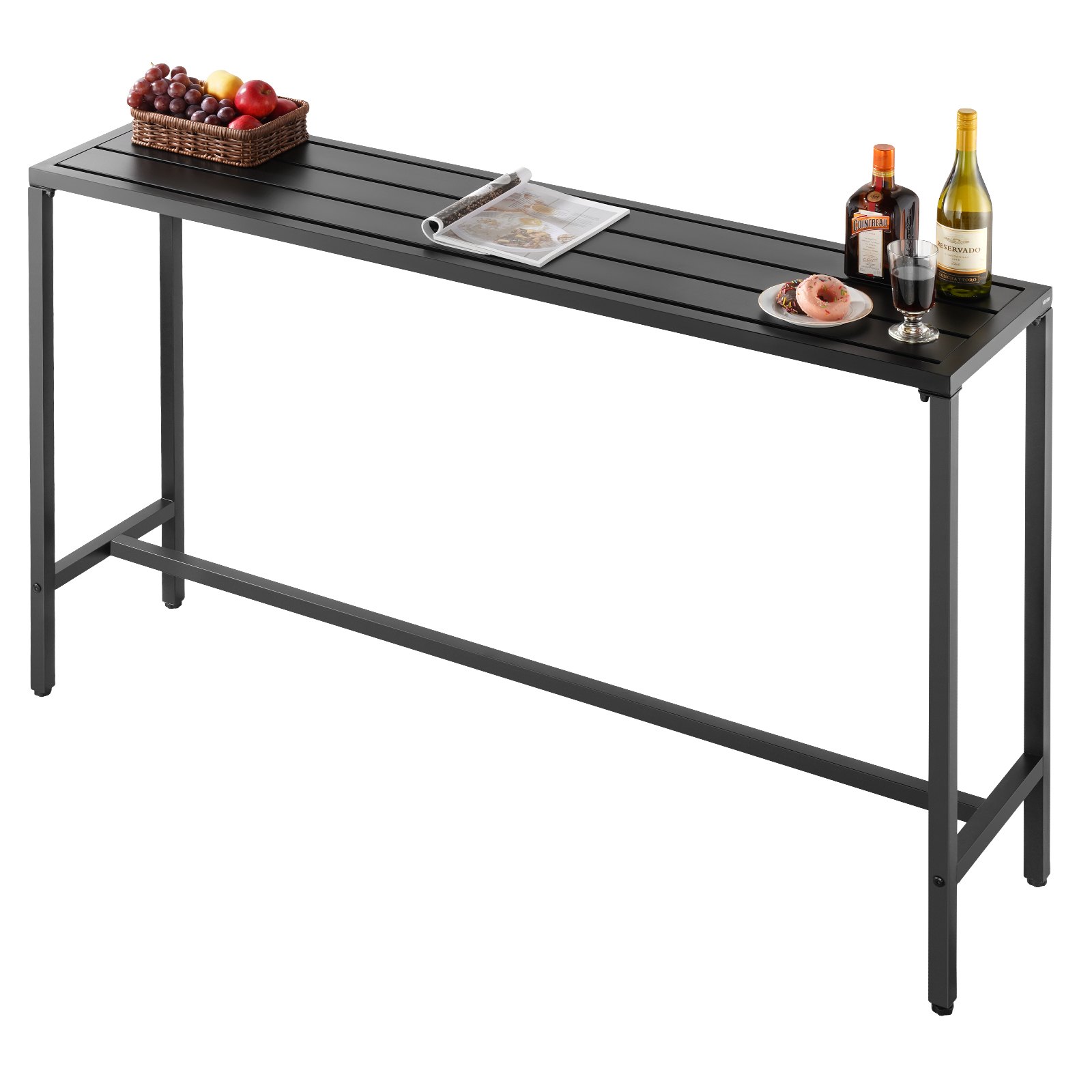 Stół barowy VEVOR, 1600 x 375 x 980 mm, stół bistro, wysoki stół z metalową ramą, prostokątne stoły jadalne, stół kuchenny, stół barowy, stół imprezowy, meble ogrodowe na balkon, do ogrodu, przy basenie