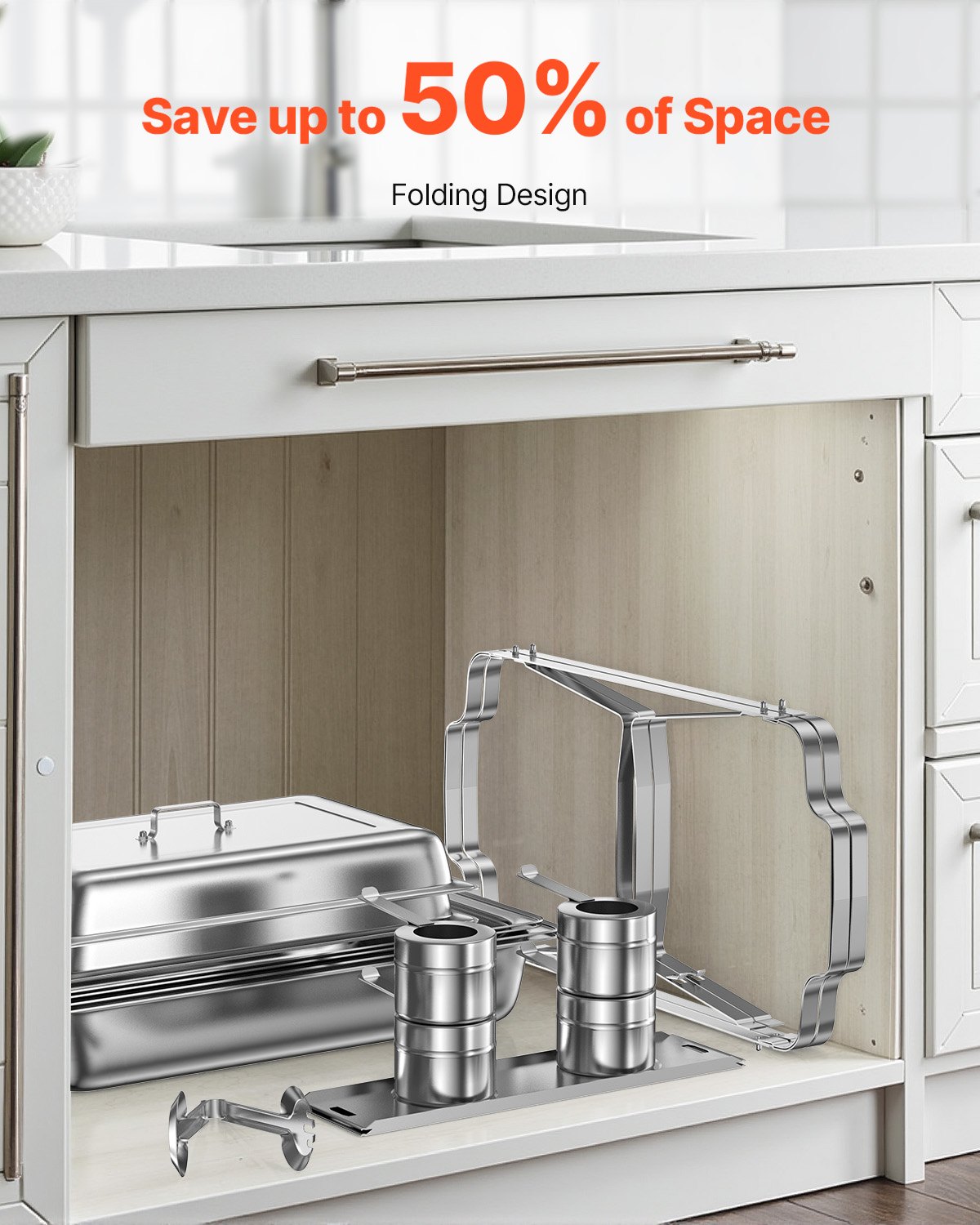 Podgrzewacz do potraw VEVOR Chafing Dish Buffet (7,5 l), zestaw 2 szt. z 2 patelniami pełnowymiarowymi, prostokątny dozownik ciepła do cateringu z pokrywką i uchwytem na paliwo, na wesela, imprezy, bankiety, srebrny