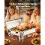 Zestaw VEVOR Chafing Dish Buffet, 4 elementy, podgrzewacz do żywności ze stali nierdzewnej z 4 pełnowymiarowymi patelniami (7,5 l), prostokątny dozownik ciepła cateringowego z pokrywką, stojakiem na patelnię z wodą i uchwytem na paliwo.