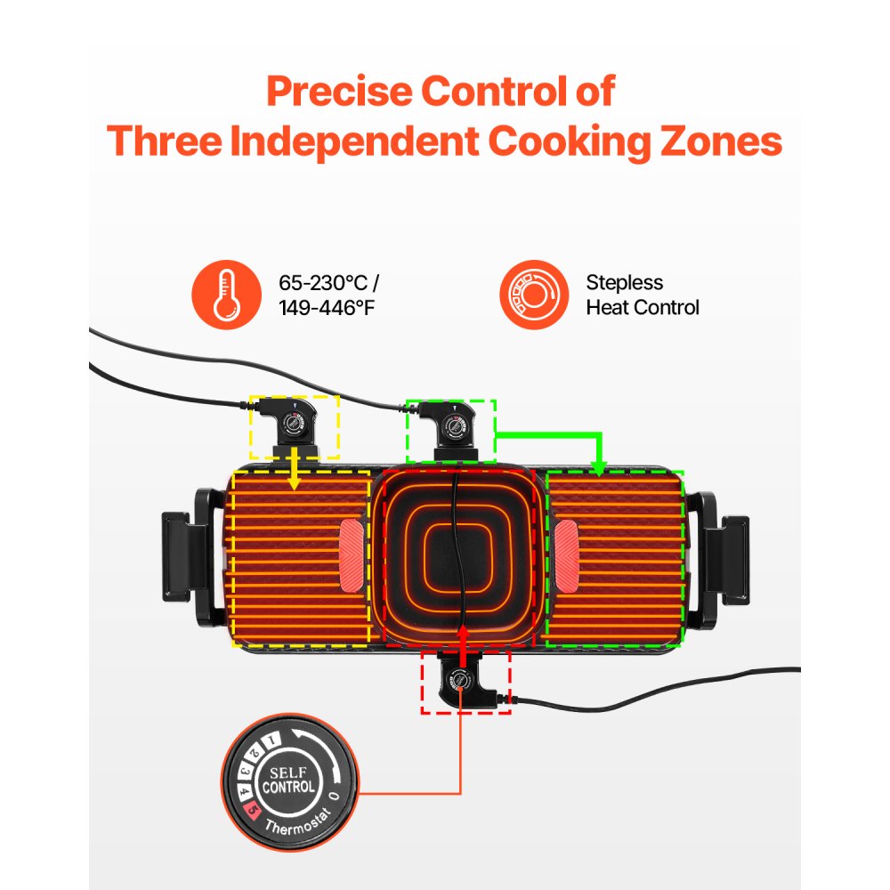 VEVOR Hot Pot 2300 W, elektryczny grill bezdymny 2 w 1, wyjmowany garnek Shabu-Shabu z patelnią nieprzywierającą, oddzielna podwójna kontrola temperatury, koreański grill wewnętrzny BBQ dla 1-6 osób