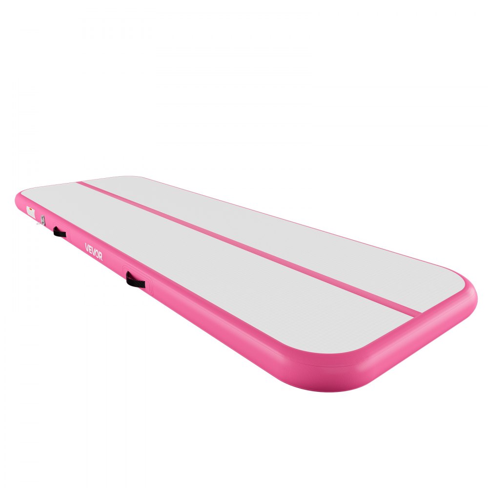 Zestaw nadmuchiwanych mat gimnastycznych VEVOR 3 x 1 m z zwijaną podkładką, różowy, do ćwiczeń na siłowni, na zewnątrz i do jogi, 3,2 psi, wzmocnione szwy, uchwyty, z elektryczną pompką 600 W i torbą do przechowywania