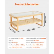 Stolik kawowy rattanowy VEVOR stolik kawowy stół ogrodowy 2-warstwowe prostokątne drewno 115 cm