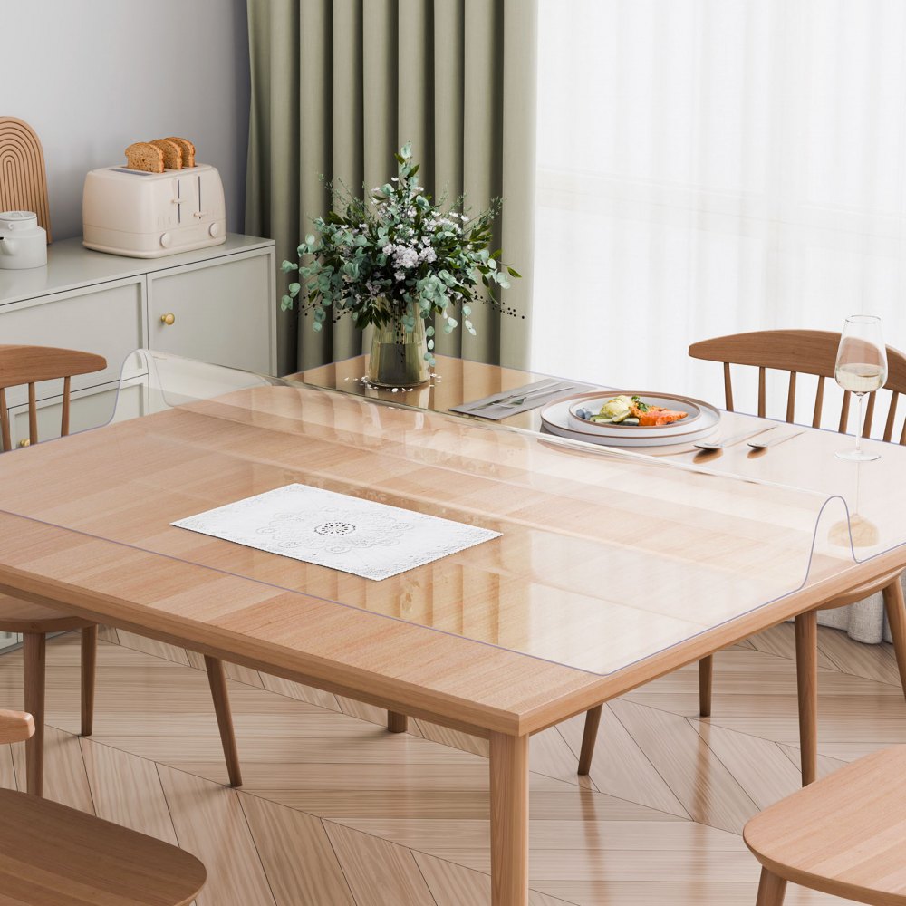 VEVOR Plastic Tablecloth, 121.9 x 121.9 cm, 1.5 mm thick, transparent table protector, square PVC desk mat, waterproof and easy-to-clean desk pad, tablecloth, for office, dresser, dining table, nightstand