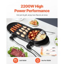 VEVOR Hot Pot z grillem 2200 W 2 w 1 elektryczny grill bezdymny i gorący garnek