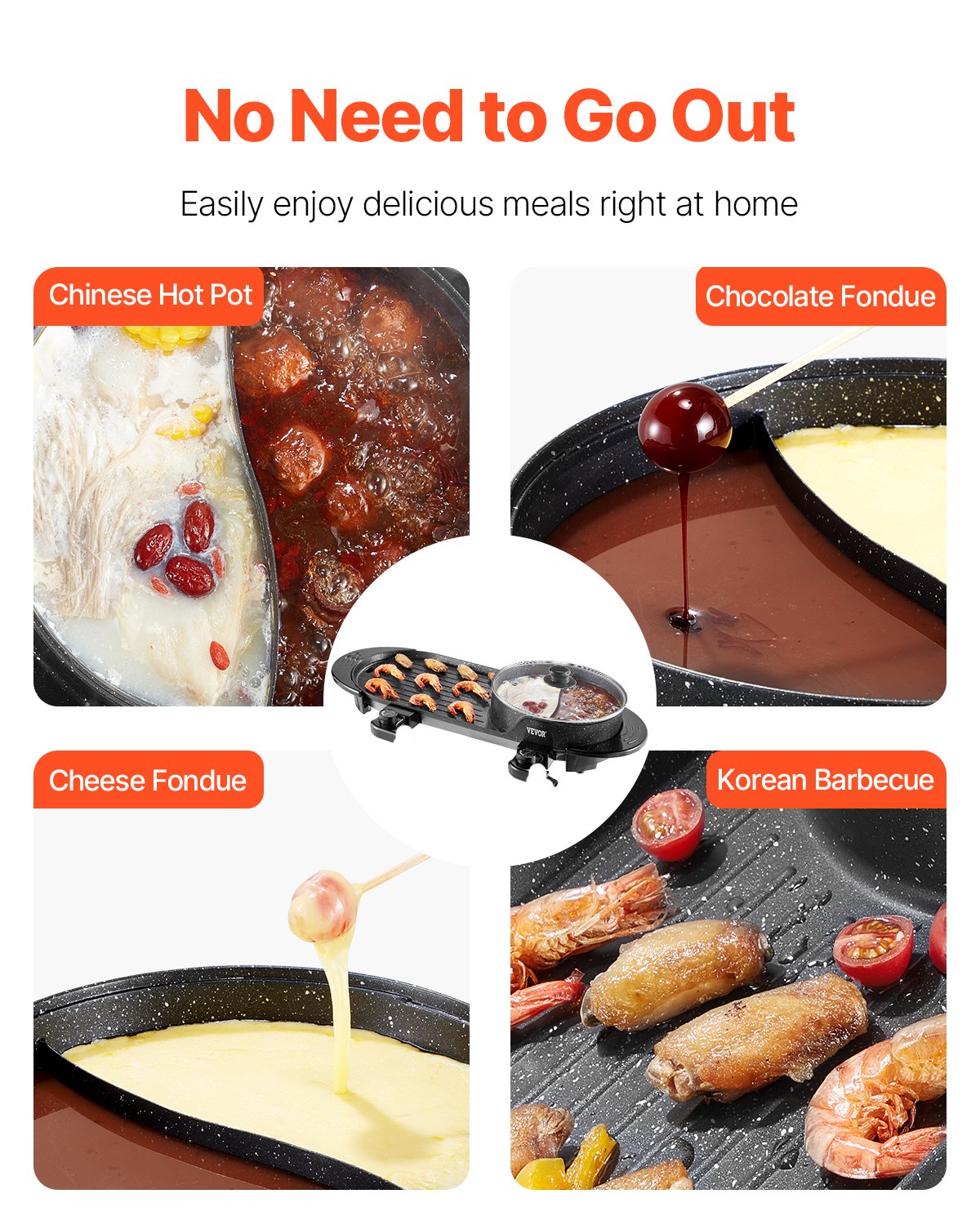 VEVOR Hot Pot z grillem, 2200 W, 2 w 1, elektryczny grill bezdymny i garnek, koreański BBQ Shabu Hot Pot z oddzielną podwójną kontrolą temperatury i patelniami nieprzywierającymi