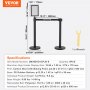 VEVOR Crowd Control System Barrier Tape Barrier Post 6-piece, 2 mx 48 mm Black Retractable Belt, Crowd Control System Barrier Posts with Signs for Airports, Trade Fairs, Competition Venues etc.