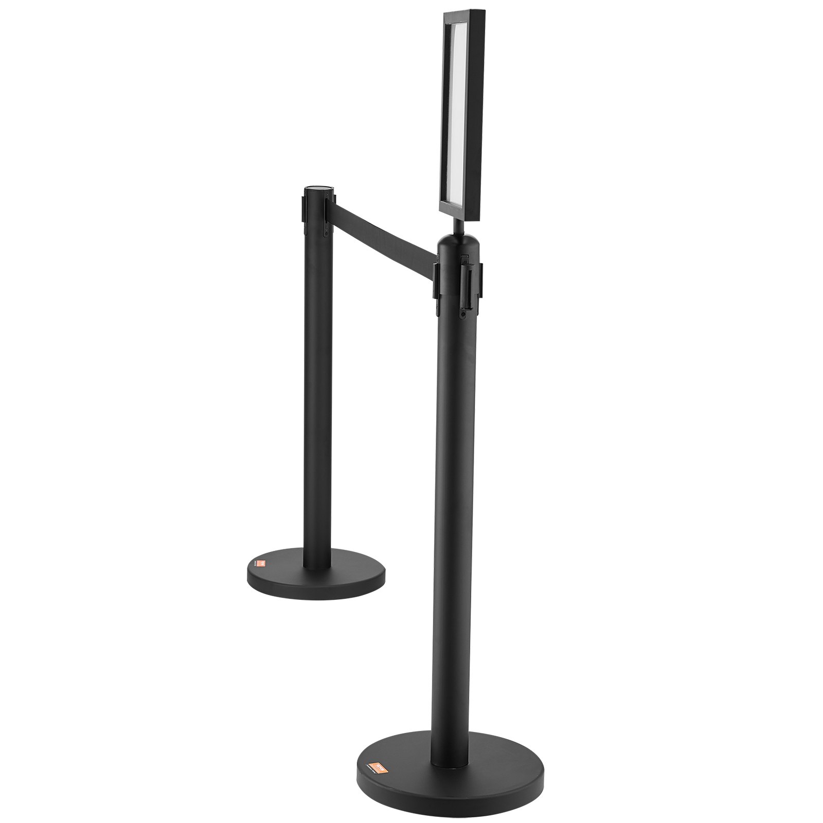 VEVOR Crowd Control System Barrier Tape Barrier Post 6-piece, 2 mx 48 mm Black Retractable Belt, Crowd Control System Barrier Posts with Signs for Airports, Trade Fairs, Competition Venues etc.