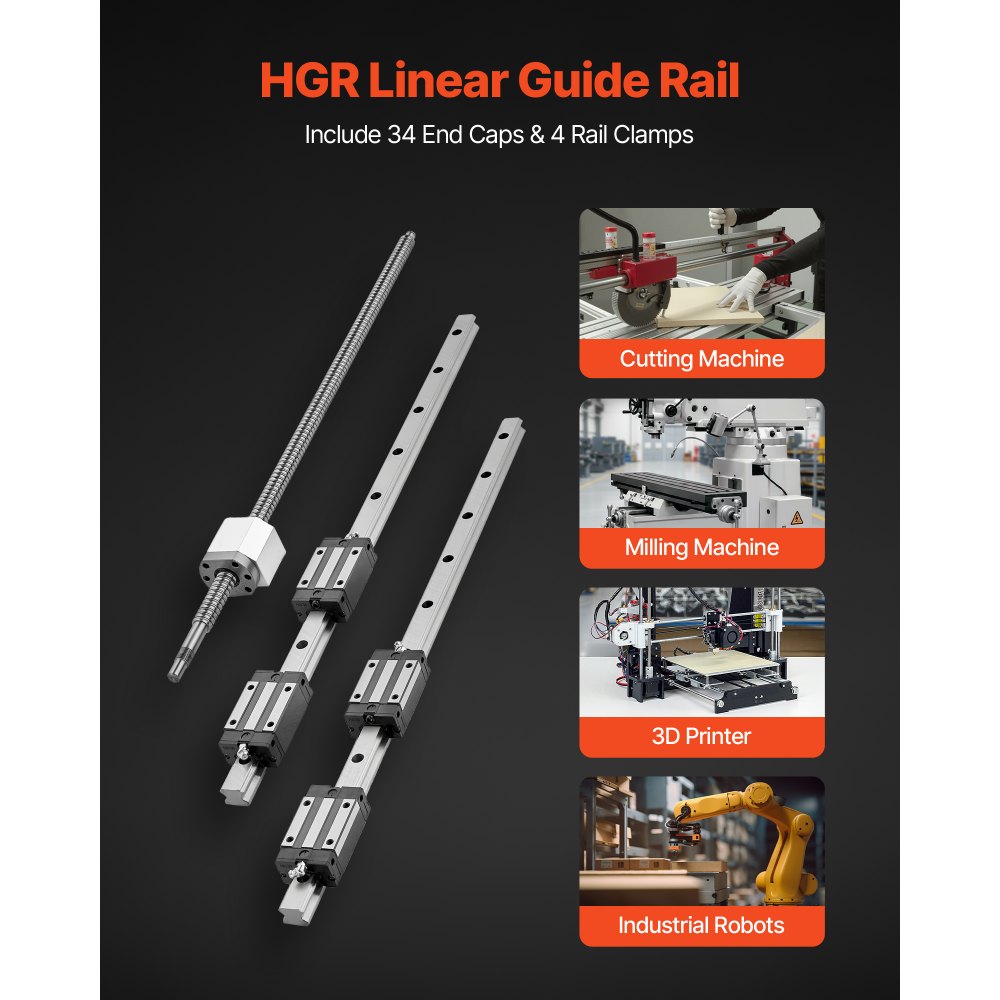 VEVOR Linear Rail Guide Kit, HGR20, 2PCS 600 mm (23.62 inch) Linear Rails and 1PCS Ball Screw, 4PCS Slide Blocks, with BF12/BK12 End Support, Coupling, and Nut Housing, for DIY CNC Routers Lathes