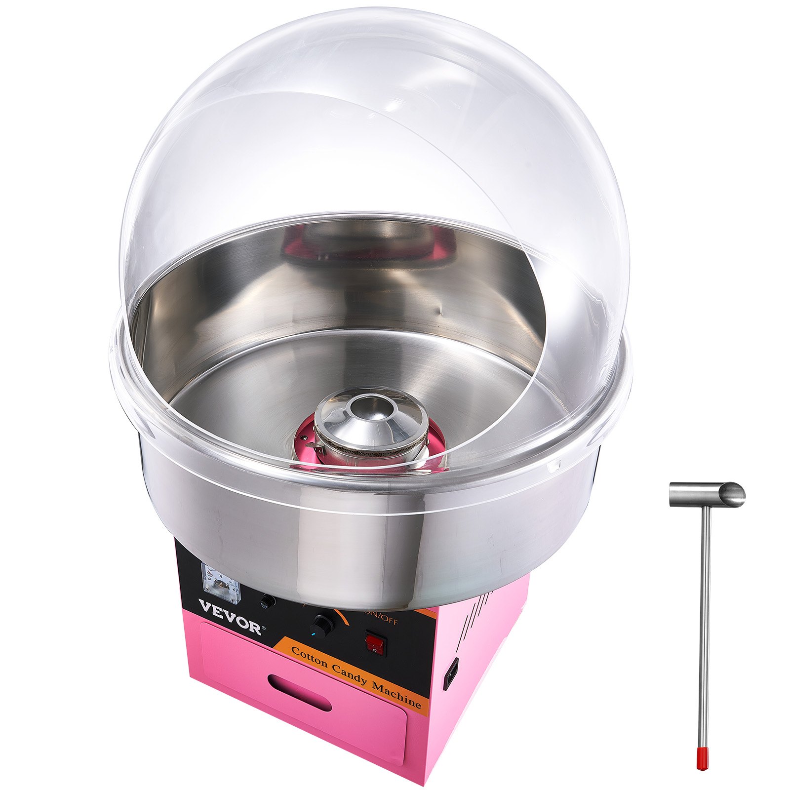 VEVOR Cotton Candy Machine Stainless Steel Cotton Candy Maker Lid 1kW Pink Portable
