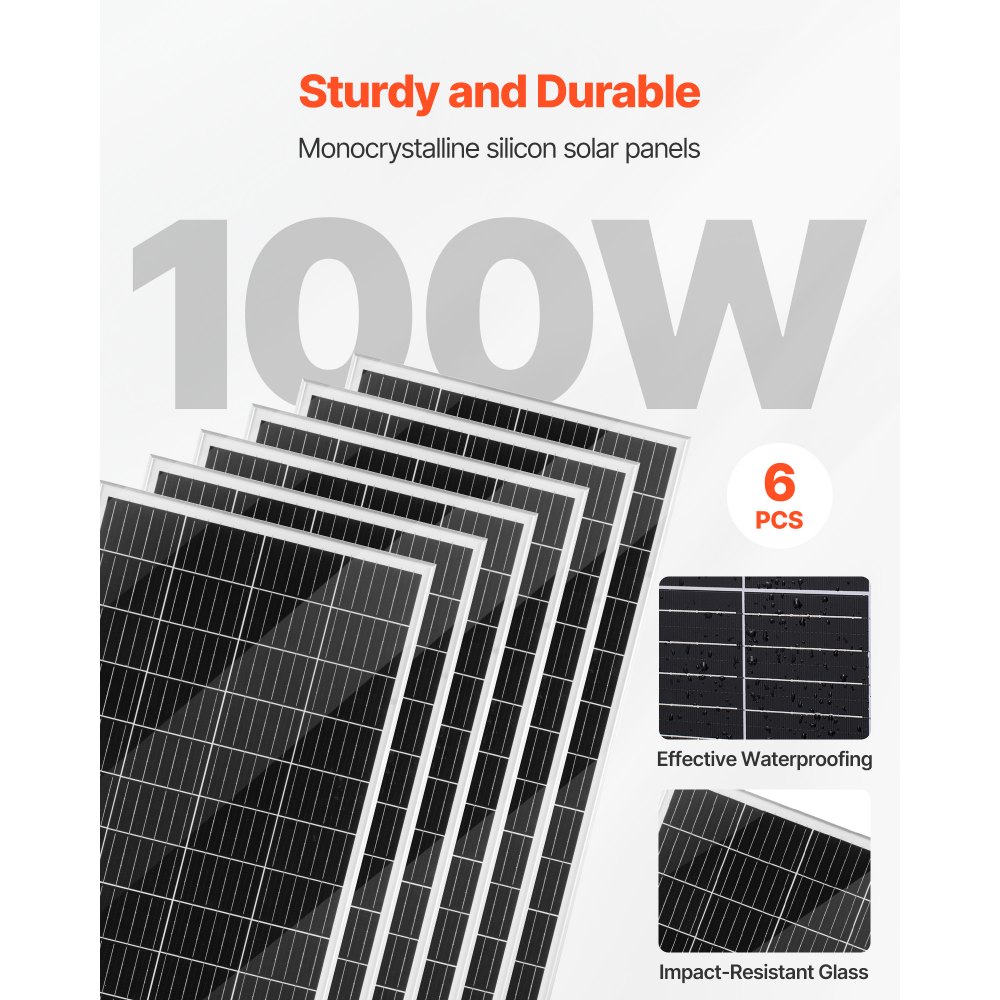 Zestaw solarno-wiatrowy VEVOR 24 V 1 kW, 6 paneli monokrystalicznych 100 W + turbina wiatrowa 400 W i kontroler + akumulator LiFePO4 25,6 V 100 Ah + hybrydowy falownik solarny 24 V 3 kW do łodzi, gospodarstwa rolnego i instalacji poza siecią