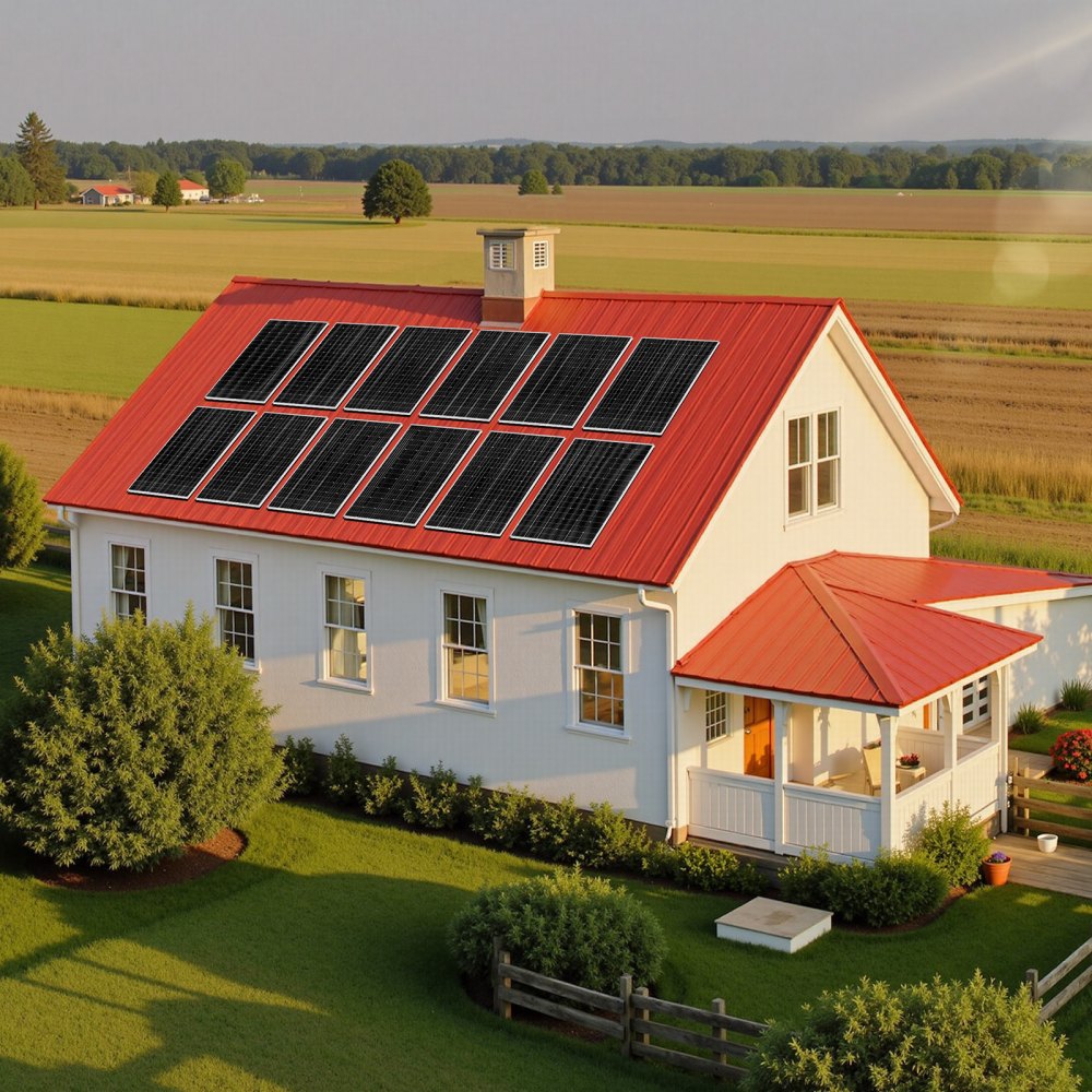 Zestaw paneli słonecznych VEVOR 4800 W 48 V, 12 monokrystalicznych paneli słonecznych o mocy 400 W + akumulator LiFePO₄ 51,2 V 300 Ah + 2 hybrydowe falowniki o mocy 5 kW, wydajny zestaw solarny niezależny od sieci do szop i gospodarstw rolnych