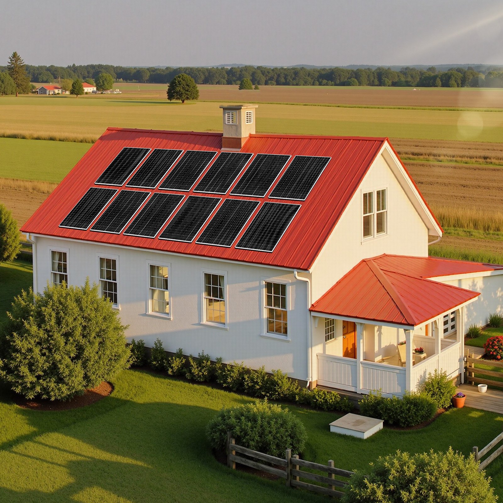 Zestaw paneli słonecznych VEVOR 4800 W 48 V, 12 monokrystalicznych paneli słonecznych o mocy 400 W + akumulator LiFePO₄ 51,2 V 300 Ah + 2 hybrydowe falowniki o mocy 5 kW, wydajny zestaw solarny niezależny od sieci do szop i gospodarstw rolnych