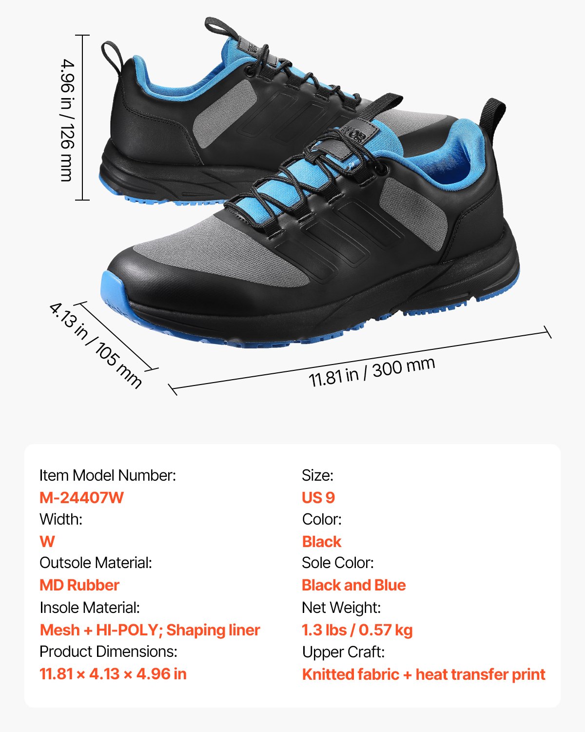 VEVOR Cross-Training Shoes, Sneakers in W Width, US Size 9, with Arch Support & Adjustable Laces, for Running, Gymnastics, Dog Walking & Weightlifting (Black)