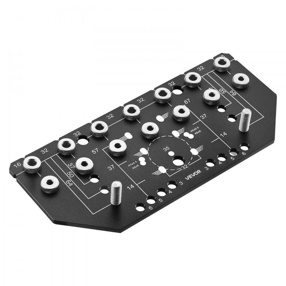 Szablon do wiercenia otworów pod zawiasy i sworznie półek VEVOR do okuć meblowych ze stopu aluminium z wiertłami 6,4 i 4,8 mm, szablon do wiercenia otworów pod drzwi szafek, regały i szafy