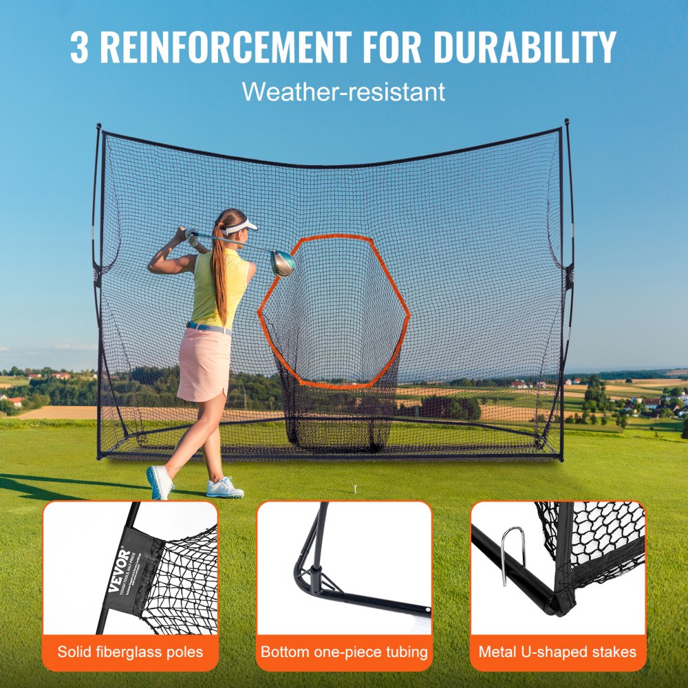 VEVOR Golf Practice Net, Giant 3.2 x 2.1 m Golf Net, Personal Driving Range for Indoor and Outdoor Use, Portable Golf Training Net for Home with Target/Fiberglass Frame/Carrying Bag, Gift for Men, Golf Lovers