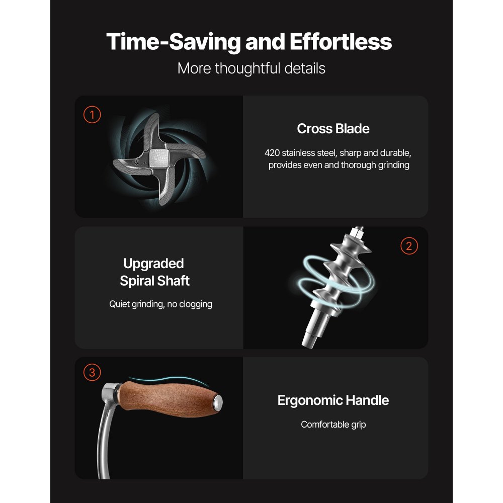 Ręczna maszynka do mielenia mięsa VEVOR z korbką do nadziewania kiełbas wykonana ze stali nierdzewnej 304 z zaciskiem stołowym, maszynka do mielenia mięsa z 2 płytkami tnącymi (4,5/8 mm) i 4 rurkami na kiełbasy, maszynka do mielenia żywności na stół kuchenny