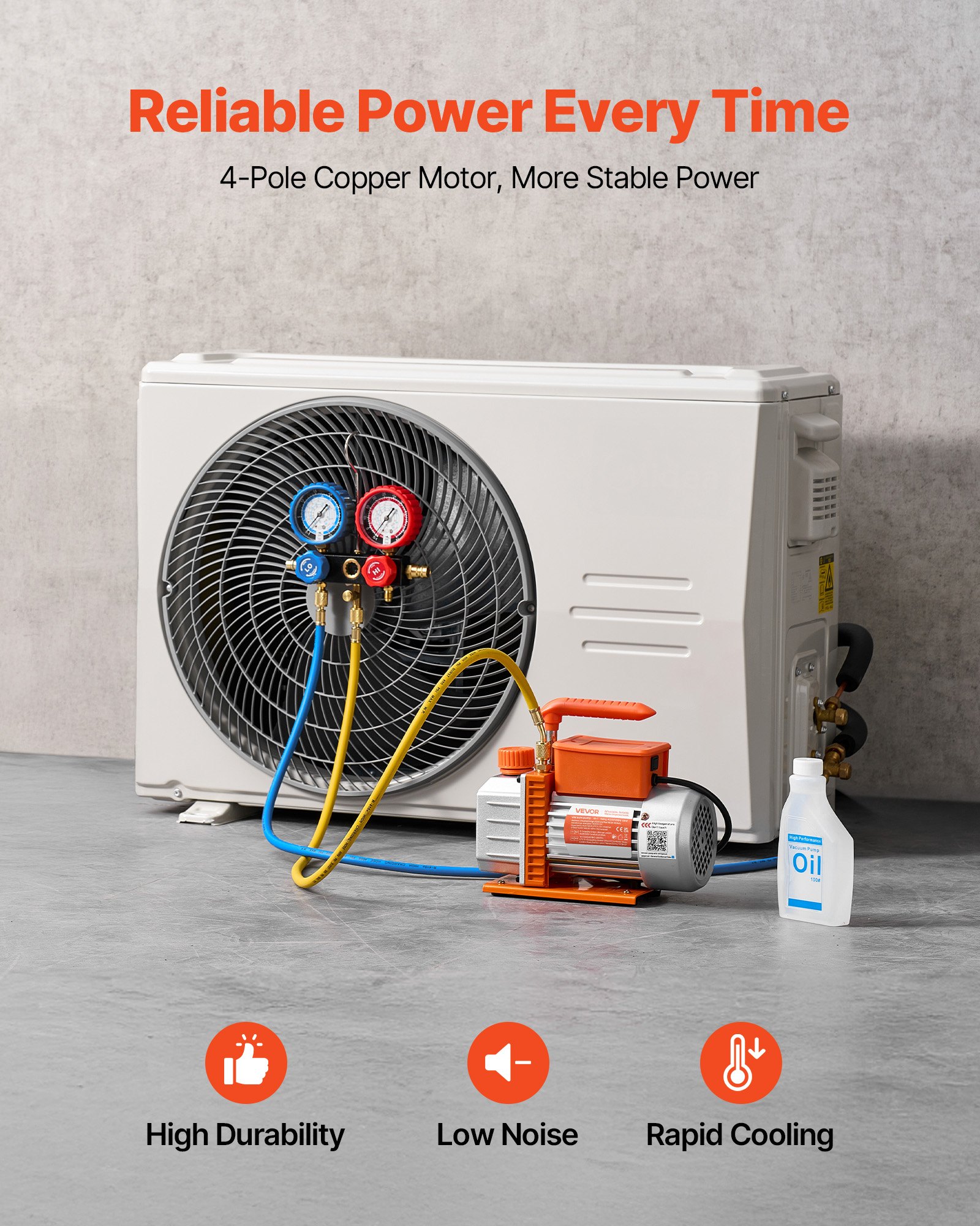 Pompa próżniowa VEVOR z manometrem, 3,5 CFM 99 l/min, 180 W, jednostopniowa pompa próżniowa z łopatkami obrotowymi, zestaw pompy próżniowej do czynników R134a, R22, R410a, R1234YF i R32, z walizką transportową do samochodowych układów klimatyzacji