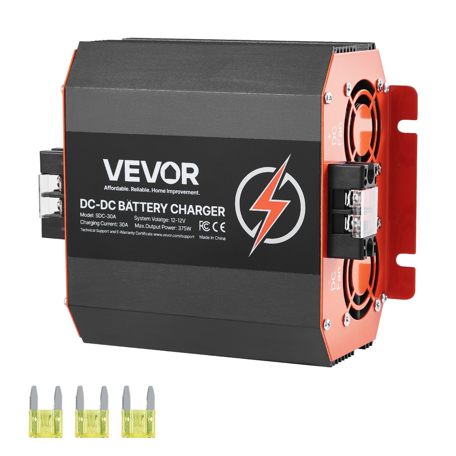 VEVOR Ładowarka akumulatorów DC/DC 12 V 30 A, 375 W, ładowarka do akumulatorów kwasowo-ołowiowych, litowych, AGM, żelowych i mokrych, inteligentne ładowanie wieloetapowe, do pojazdów kempingowych, pojazdów użytkowych, łodzi, jachtów