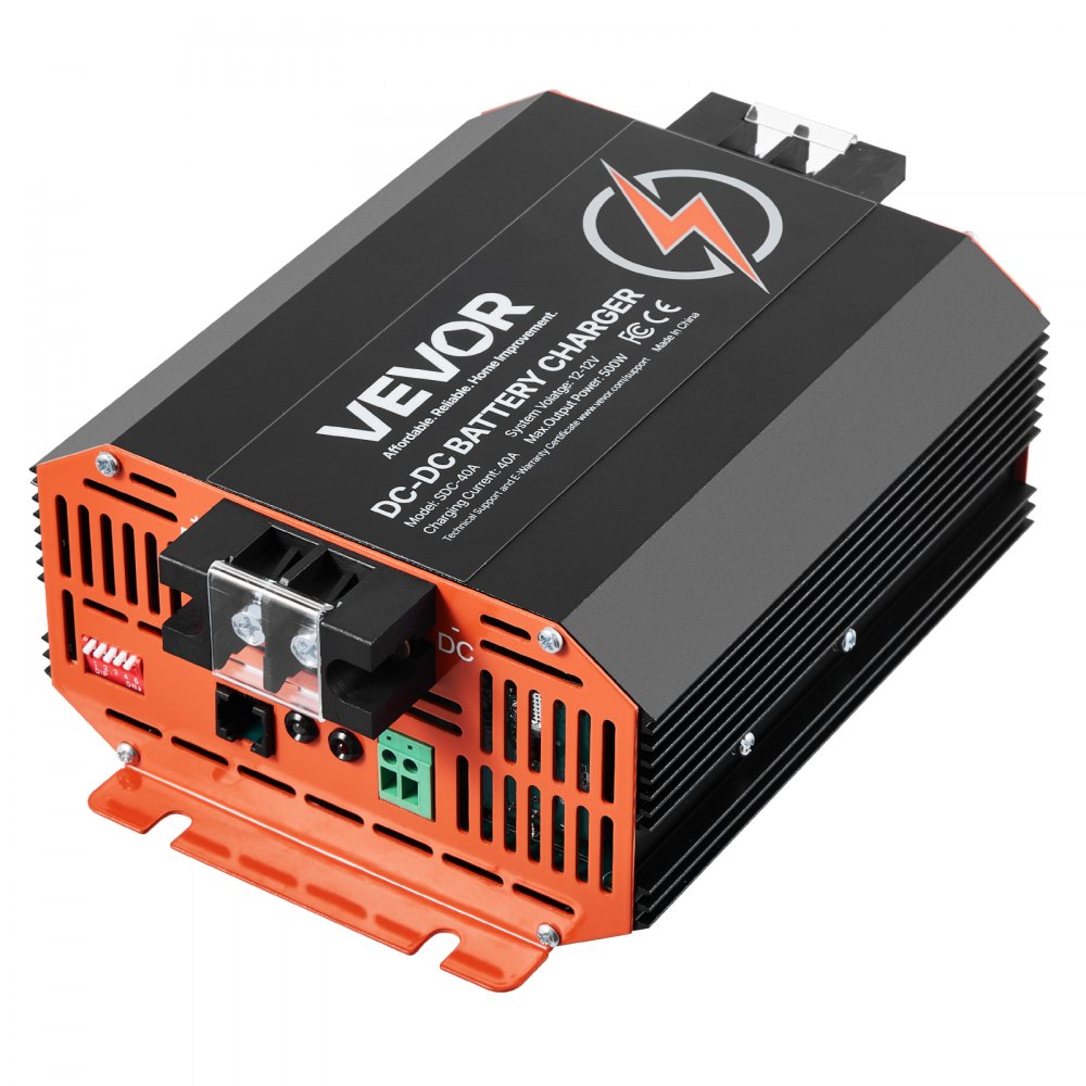 VEVOR Ładowarka akumulatorów DC/DC 12 V 40 A, 500 W do akumulatorów kwasowo-ołowiowych, litowych, AGM, żelowych i mokrych, inteligentne ładowanie wieloetapowe, do pojazdów kempingowych, pojazdów użytkowych, łodzi i jachtów