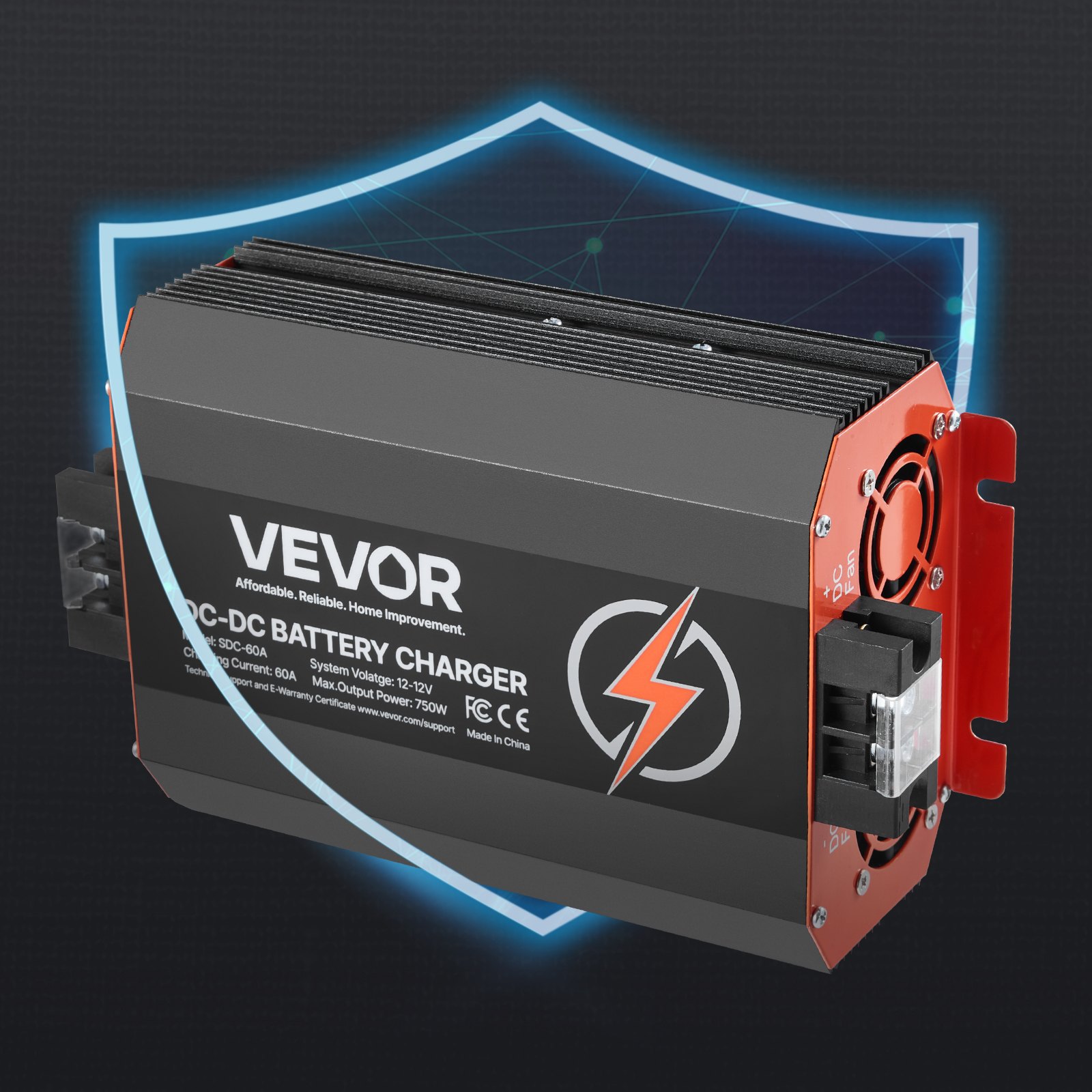 VEVOR Ładowarka akumulatorów DC/DC 12 V 60 A, 750 W do akumulatorów kwasowo-ołowiowych, litowych, AGM, żelowych i mokrych, inteligentne ładowanie wieloetapowe, do pojazdów kempingowych, pojazdów użytkowych, łodzi i jachtów