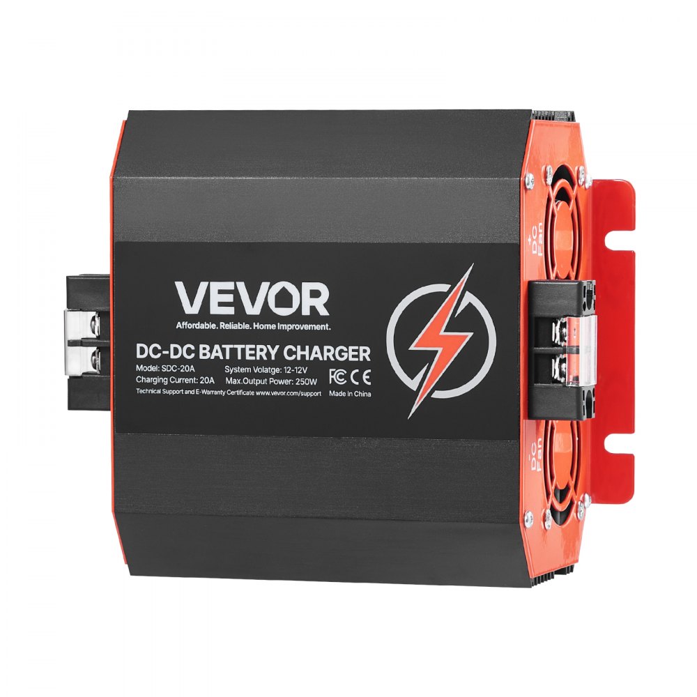VEVOR Ładowarka akumulatorów DC/DC 12 V 20 A, 250 W, idealna do akumulatorów kwasowo-ołowiowych, litowych, AGM, żelowych i mokrych, inteligentne ładowanie wieloetapowe, do pojazdów kempingowych, pojazdów użytkowych, łodzi, jachtów