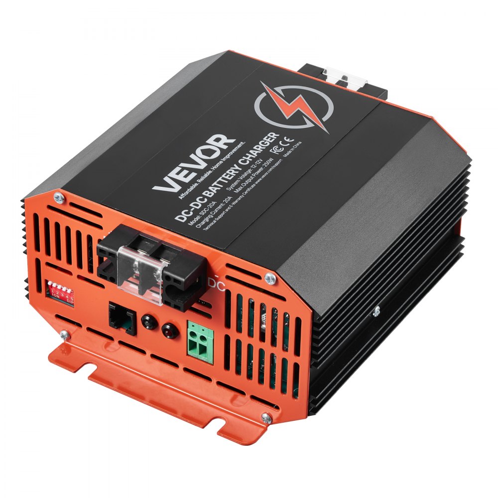VEVOR Ładowarka akumulatorów DC/DC 12 V 20 A, 250 W, idealna do akumulatorów kwasowo-ołowiowych, litowych, AGM, żelowych i mokrych, inteligentne ładowanie wieloetapowe, do pojazdów kempingowych, pojazdów użytkowych, łodzi, jachtów