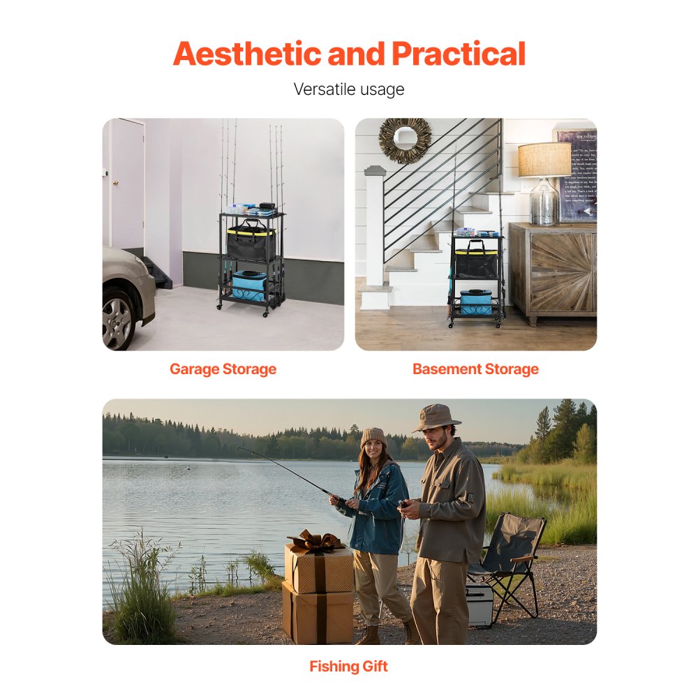 VEVOR Uchwyt na wędki na 10 wędek, Stojak na wędki ze stali stopowej do organizacji i przechowywania, Oszczędzający miejsce stojak podłogowy na sprzęt wędkarski, Prezent dla miłośników wędkarstwa