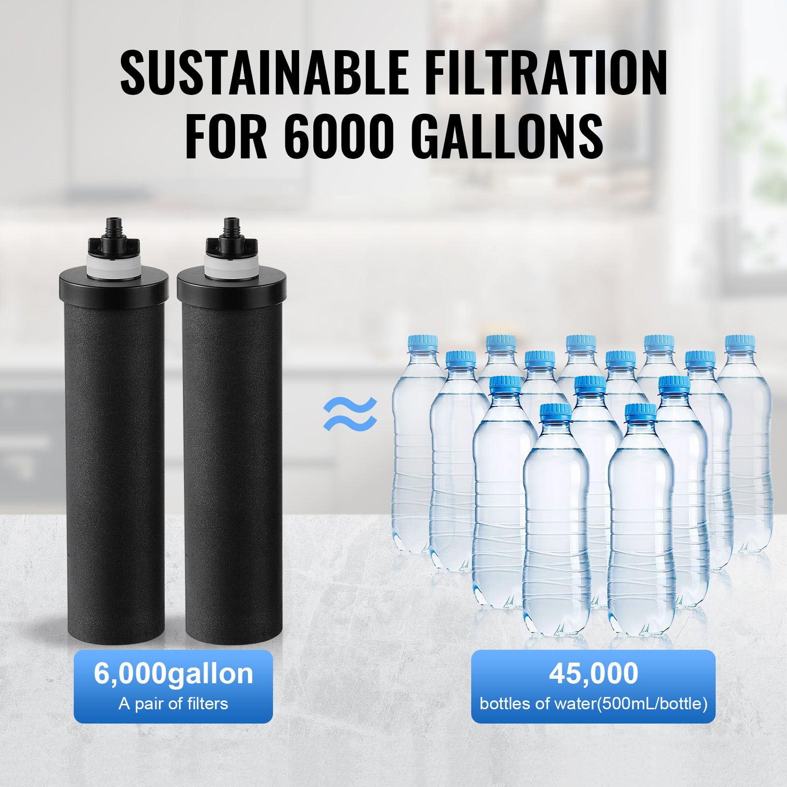 VEVOR Gravity Water Filter System, stal nierdzewna, blatowy system filtracji wody, 7 l + 8,5 l, redukuje ołów i do 99% chloru, z 2 filtrami węglowymi i kranem, kemping, kamper, dom