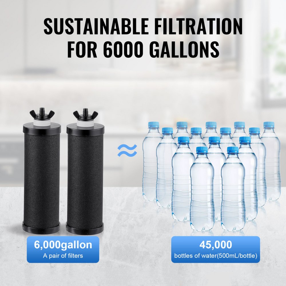 VEVOR Gravity Water Filter System, 2.25G 304 stal nierdzewna, blatowy filtr wody, redukuje ołów i do 99% chloru, z 2 filtrami węglowymi/wylewką/stojakiem, do domu, na kemping, do kampera