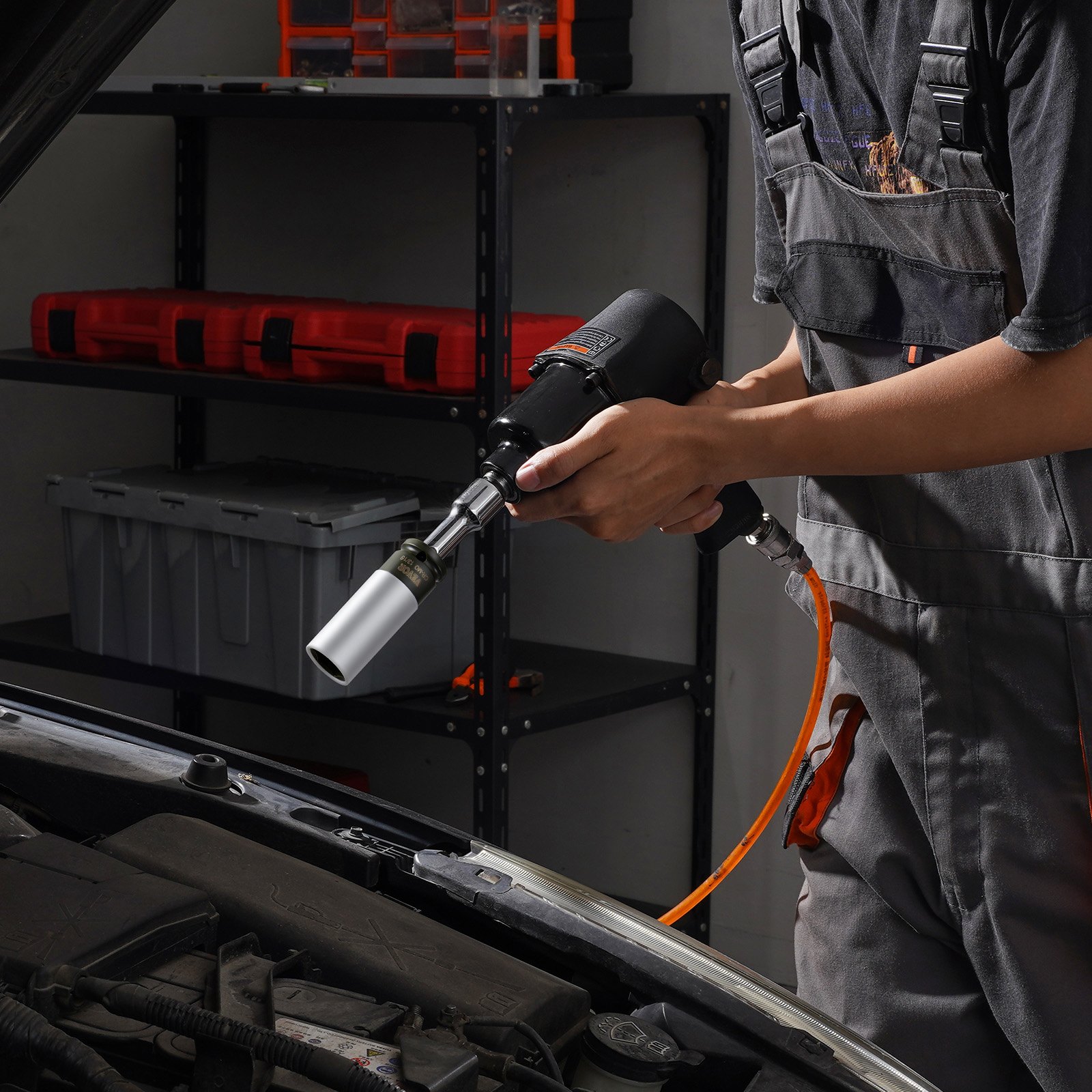 Zestaw nasadek udarowych do nakrętek kół VEVOR do napędu 12,7 mm, metrycznych i SAE, zestaw nasadek głębokich 6-kątnych, łącznie 8 rozmiarów nakrętek kół, zestaw nasadek do nakrętek kół wykonany ze stali CR-MO