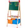 VEVOR Children's Art Easel, 3-in-1 Wooden Art Easel, Double-Sided, with Magnetic Whiteboard, Chalkboard, Paper Roll, Adjustable Drawing Board with Painting Accessories, for Children Ages 3 and Up