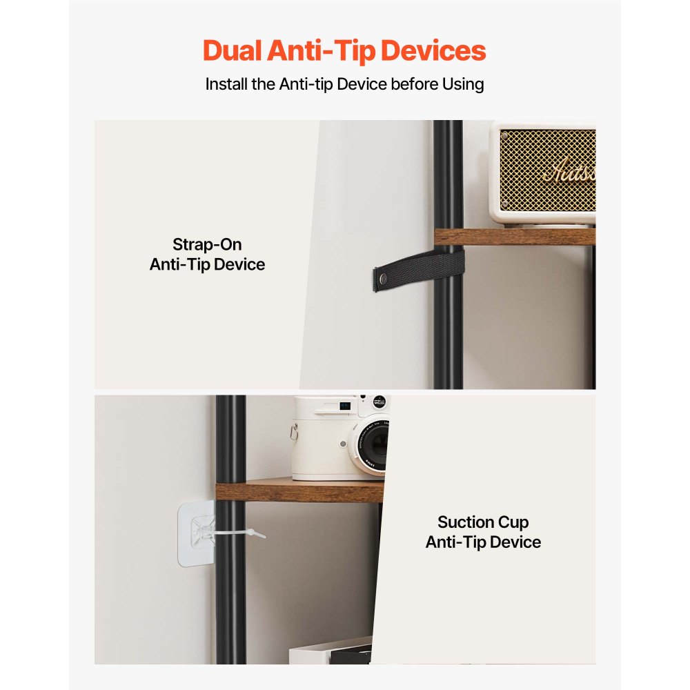 Półka narożna VEVOR 5-poziomowa, stojak narożny z oświetleniem LED i drzwiami, regał ekspozycyjny z metalową ramą i drewnianymi półkami, regał wystawowy do sypialni, salonu, biura, brązowy