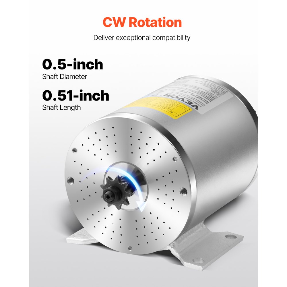 VEVOR 1800W Electric Brushless DC Motor Kit, Electric Motor – 48V 4500 RPM Motor with Improved Speed Controller, Throttle Kit for Go-Karts, E-Bikes, Motorcycles, Scooters