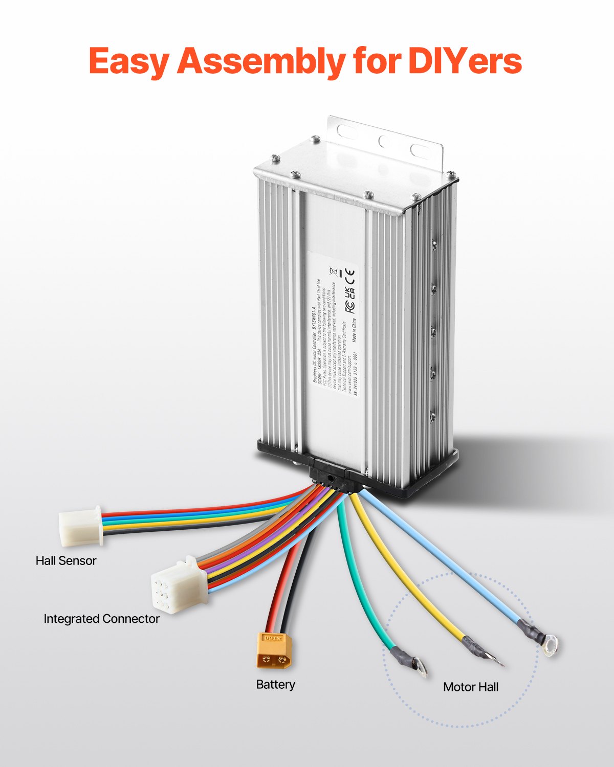 Zestaw silnika elektrycznego bezszczotkowego prądu stałego VEVOR 1800 W, silnik elektryczny – 48 V, 4500 obr./min, z ulepszonym regulatorem prędkości, zestaw z manetką gazu do gokartów, rowerów elektrycznych, motocykli, skuterów