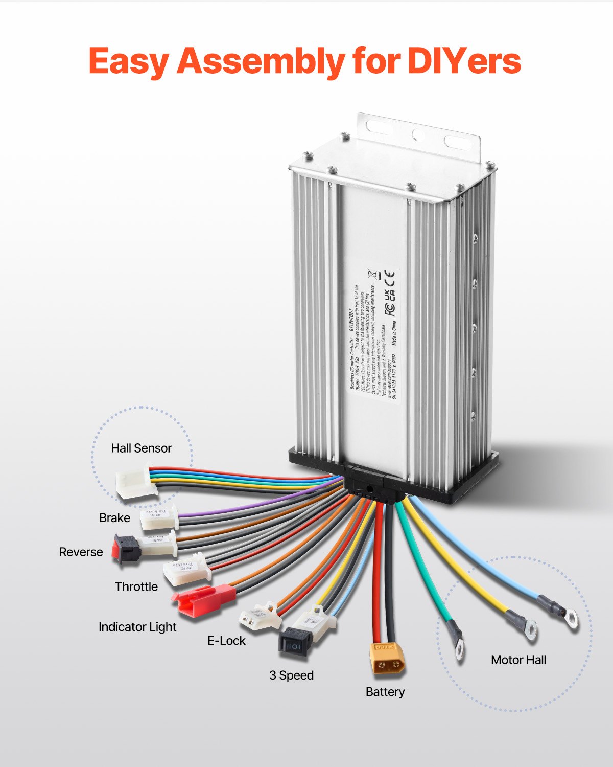 Zestaw silnika elektrycznego bezszczotkowego prądu stałego VEVOR 2000 W, silnik elektryczny bezszczotkowy - silnik 60 V 4500 obr./min z ulepszonym regulatorem prędkości do gokartów, rowerów elektrycznych, motocykli, skuterów
