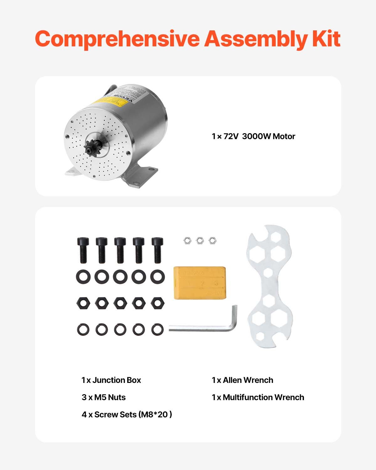 VEVOR 3000W Elektryczny bezszczotkowy silnik prądu stałego, silnik elektryczny, 72V 4900 obr./min Silnik elektryczny do gokarta, elektryczny silnik terenowy do rowerów elektrycznych, motocykli, skuterów, majsterkowania