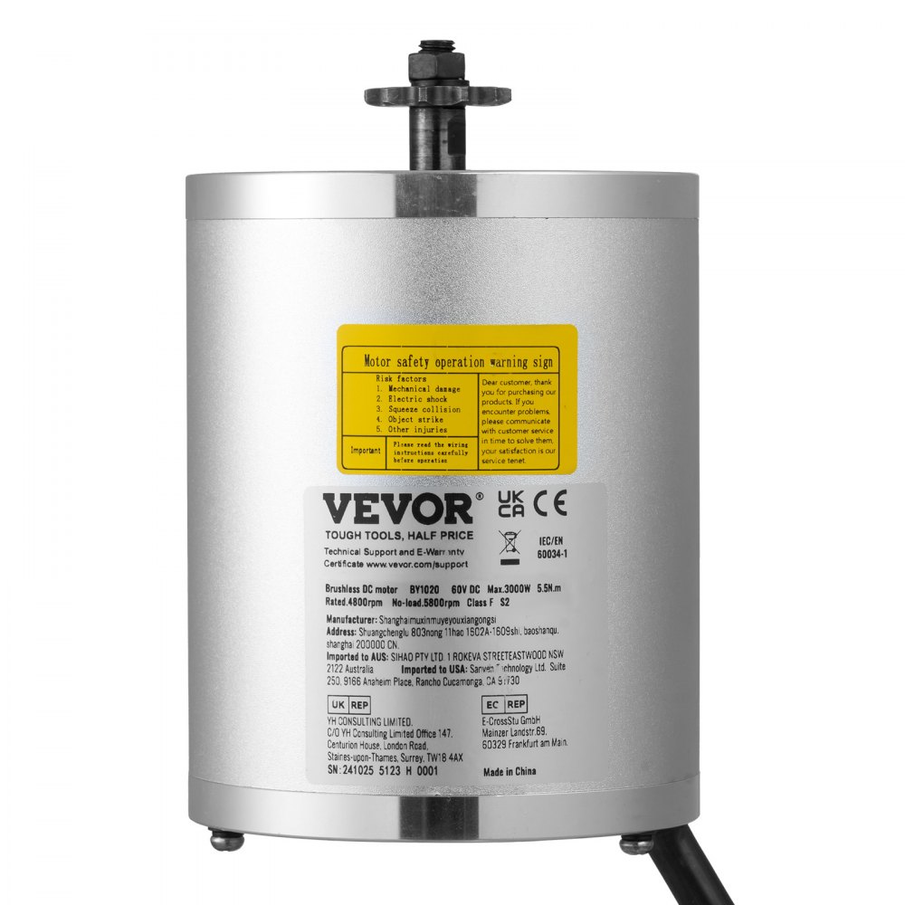 Silnik elektryczny bezszczotkowy prądu stałego VEVOR 3000 W, bezszczotkowy silnik elektryczny, silnik elektryczny do gokarta 60 V 4800 obr./min, silnik elektryczny do motocykla terenowego, e-roweru, skutera, majsterkowania