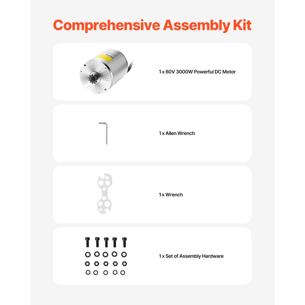 Silnik elektryczny bezszczotkowy prądu stałego VEVOR 3000 W, bezszczotkowy silnik elektryczny, silnik elektryczny do gokarta 60 V 4800 obr./min, silnik elektryczny do motocykla terenowego, e-roweru, skutera, majsterkowania