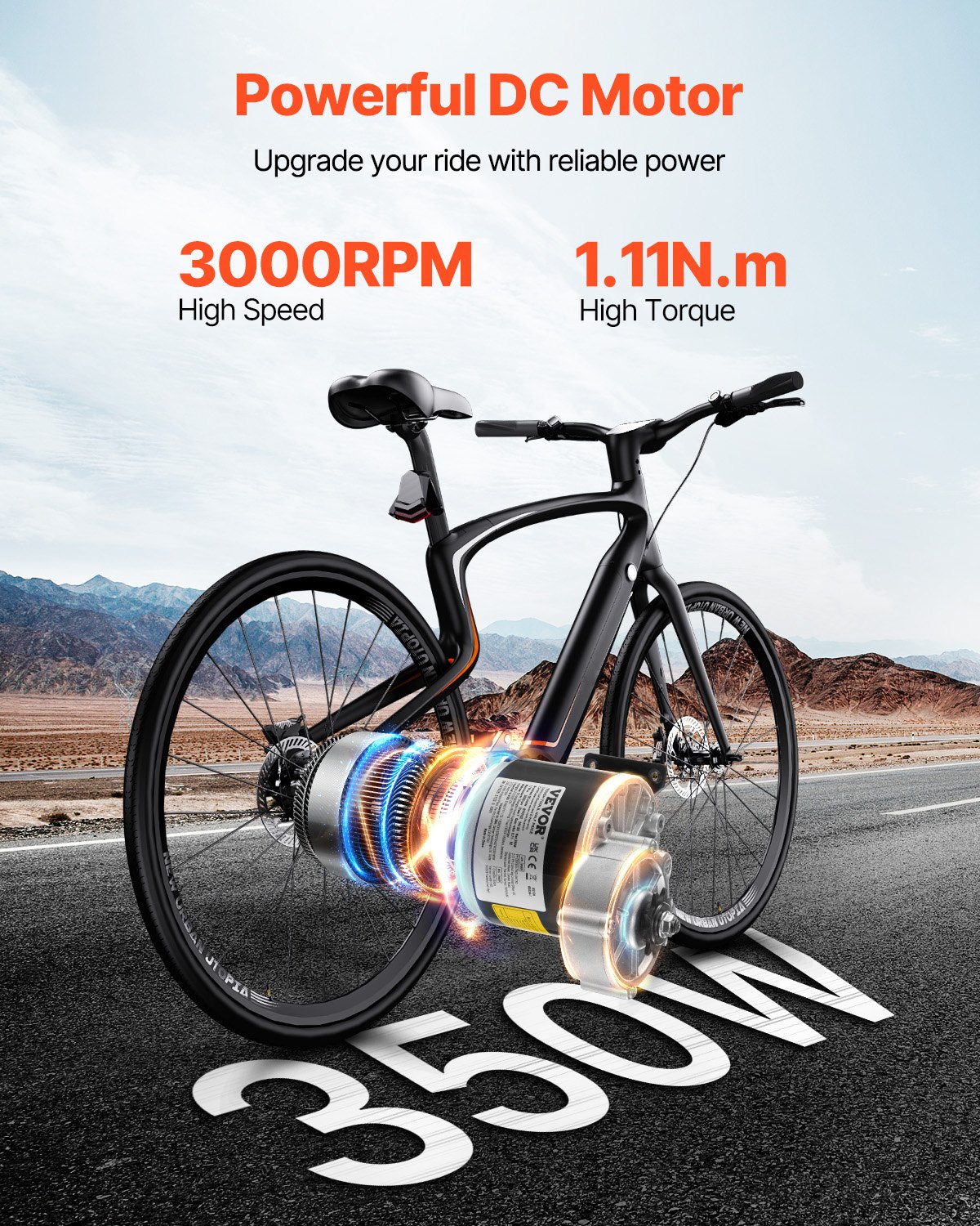 VEVOR 350W Electric DC Motor, Powerful Electric Motor, 24V, 3000 RPM, Go-Kart Brushed Motor, Electric Dirt Bike Motor for E-Bike, Motorcycle, Scooter, DIY