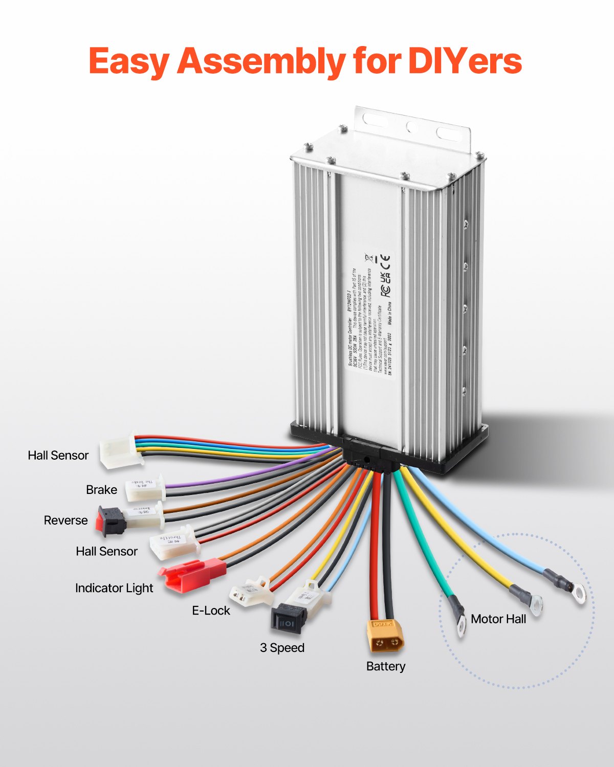Zestaw silnika elektrycznego bezszczotkowego prądu stałego VEVOR 500 W – silnik 36 V 3000 obr./min z regulatorem prędkości, zestaw z manetką gazu, silnik elektryczny, idealny do gokartów, rowerów elektrycznych, motocykli i skuterów