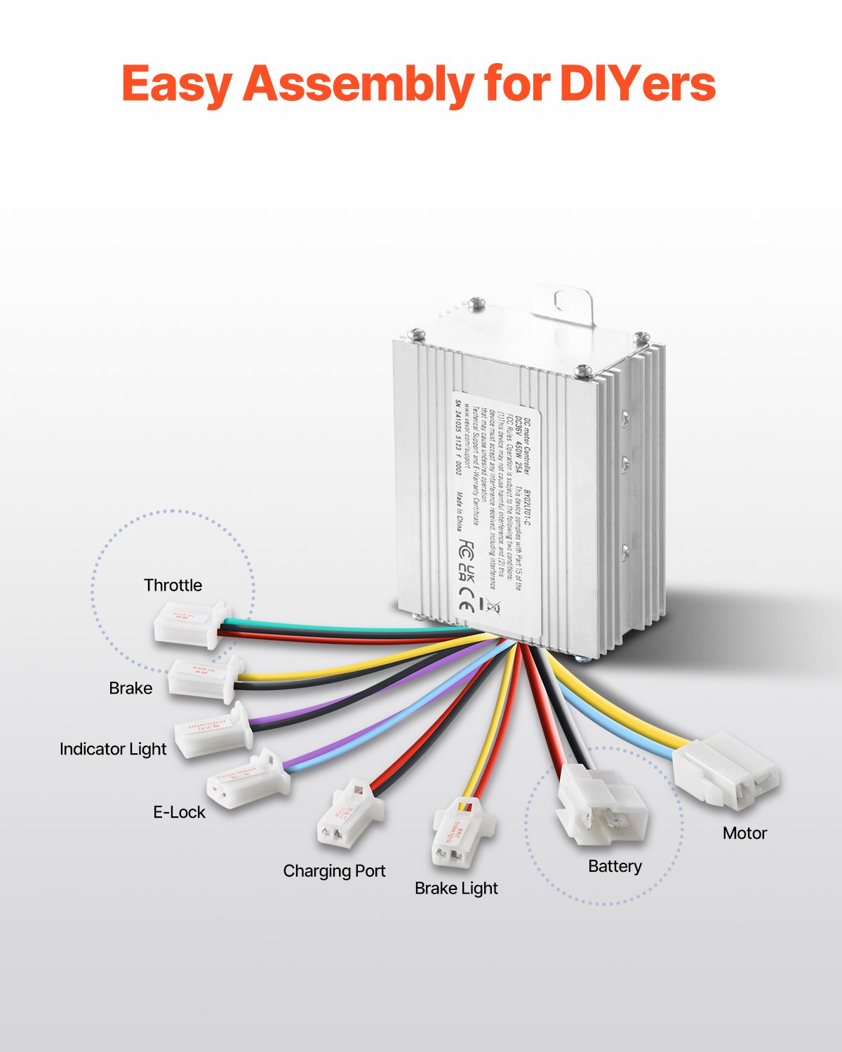 Silnik elektryczny szczotkowy VEVOR 450 W DC – silnik 36 V, 3000 obr./min z ulepszonym regulatorem prędkości i zestawem przepustnicy z manetką obrotową, silnik elektryczny do gokartów, rowerów elektrycznych, motocykli i skuterów