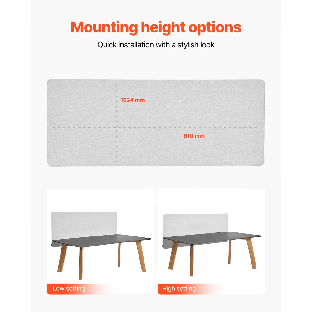 VEVOR Przegroda biurkowa, ekran prywatności, 1524 x 610 mm, do mocowania, dźwiękoszczelna, wykonana z tworzywa PET, ścianka działowa do stanowisk pracy z 2 zaciskami C do biura, stanowisk pracy, biblioteki