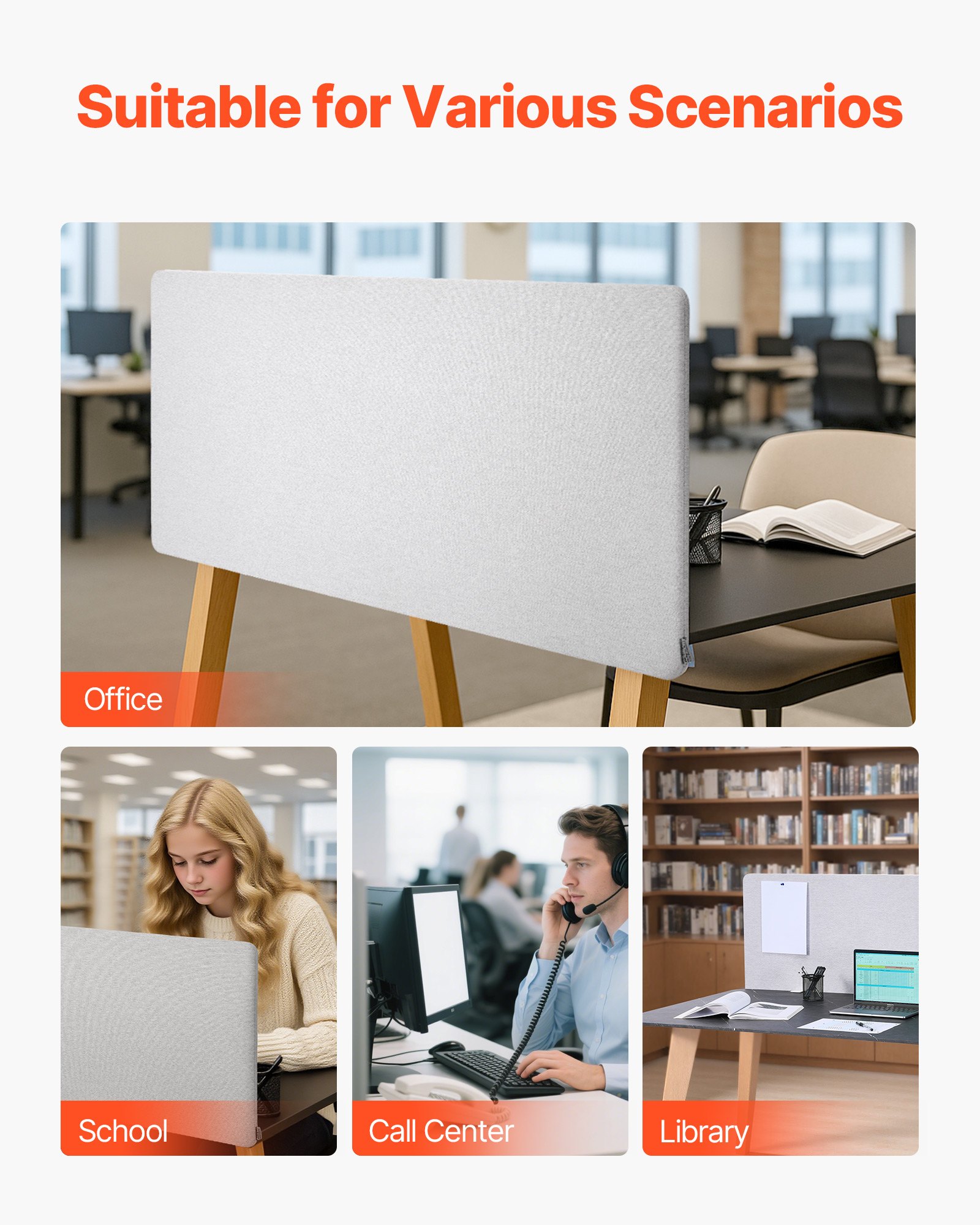 VEVOR Przegroda biurkowa, ekran prywatności, 1524 x 610 mm, do mocowania, dźwiękoszczelna, wykonana z tworzywa PET, ścianka działowa do stanowisk pracy z 2 zaciskami C do biura, stanowisk pracy, biblioteki