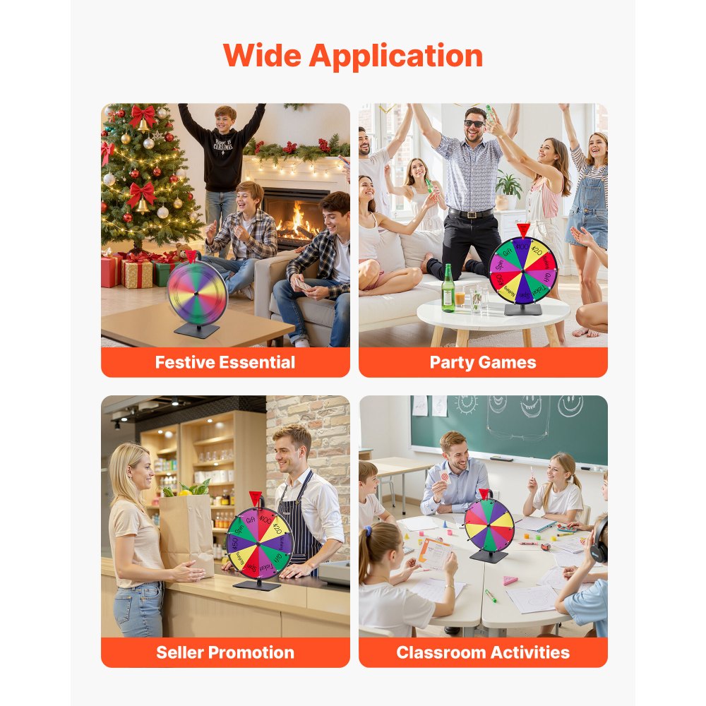 Koło Fortuny VEVOR (305 mm) 10 slotów Koło Fortuny ze stojakiem, ruletka do gier loteryjnych z gąbką do tablicy i 2 markerami, 6 kolorów, kręcące się koło nagród, idealne na imprezy, puby, targi