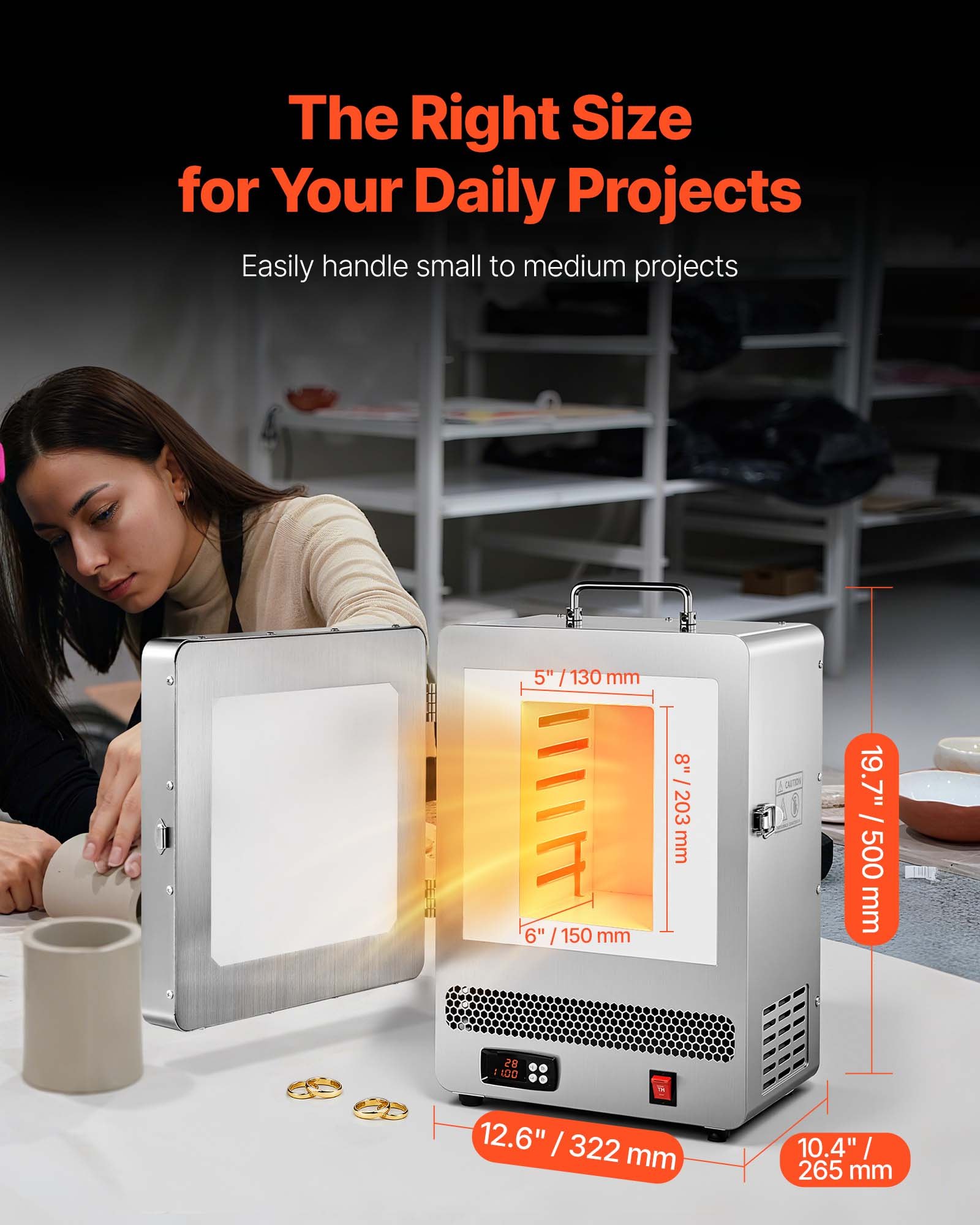 VEVOR Electric Melting Furnace, 1650W Digital Melting Furnace, Electric Kiln with Max Temperature 2192℉/1200℃ for Lost-Wax Casting, Clay DIY, Metal Annealing, Ceramic Firing, PID Temp Control