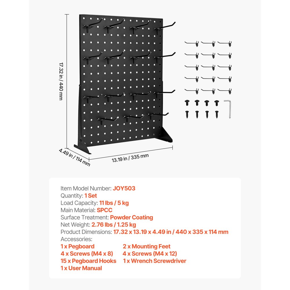 Stojak ekspozycyjny VEVOR Pegboard, 440x330x114 mm, stojak prezentacyjny z 15 haczykami, płyta ze stali walcowanej na zimno do sklepów spożywczych, detalicznych i jubilerskich
